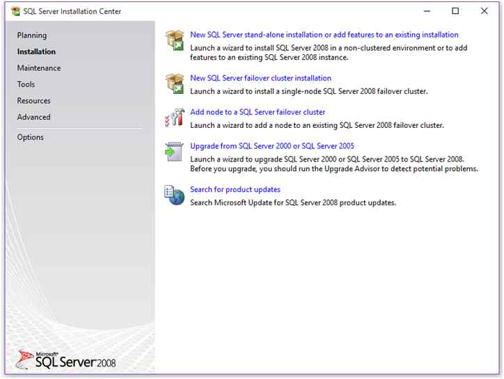 SQL Server Installation Center